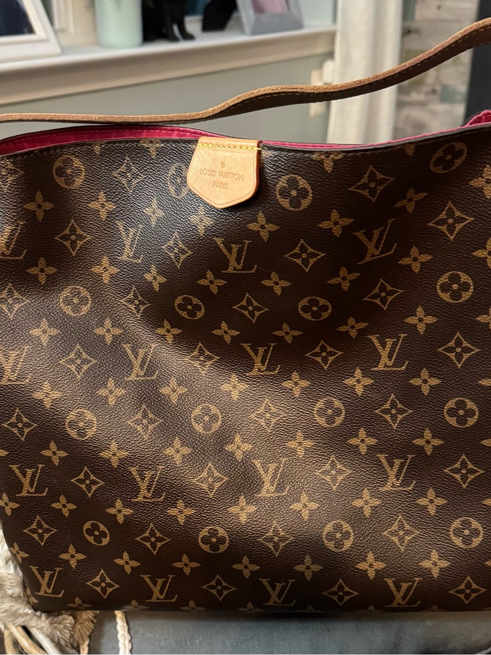 Louis Vuitton Monogram Tote in Brown with Pink Trim